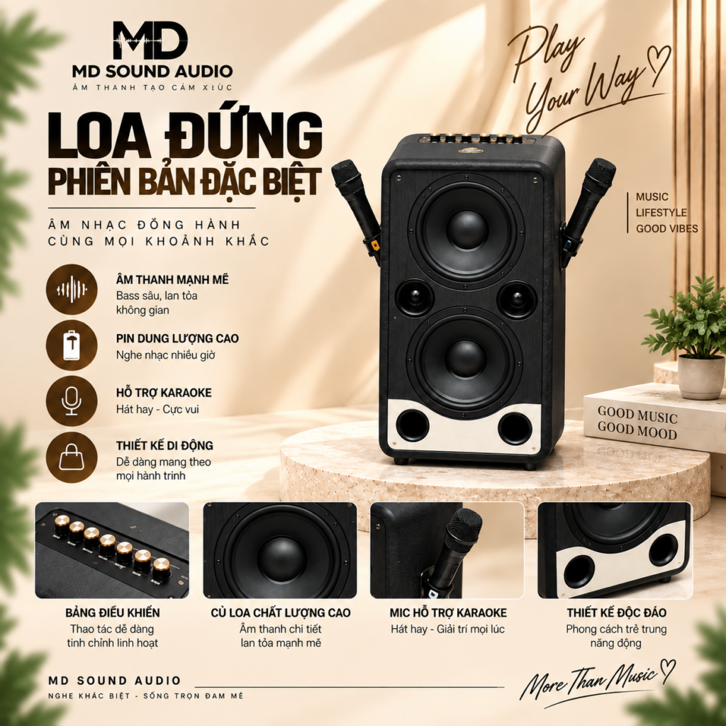 Loa cột karaoke MD Sound Tower 25 Bass Đôi 25cm