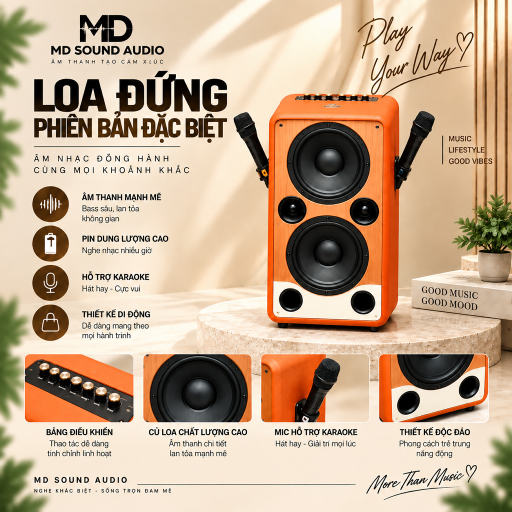 Loa cột karaoke MD Sound Tower 25 Bass Đôi 25cm