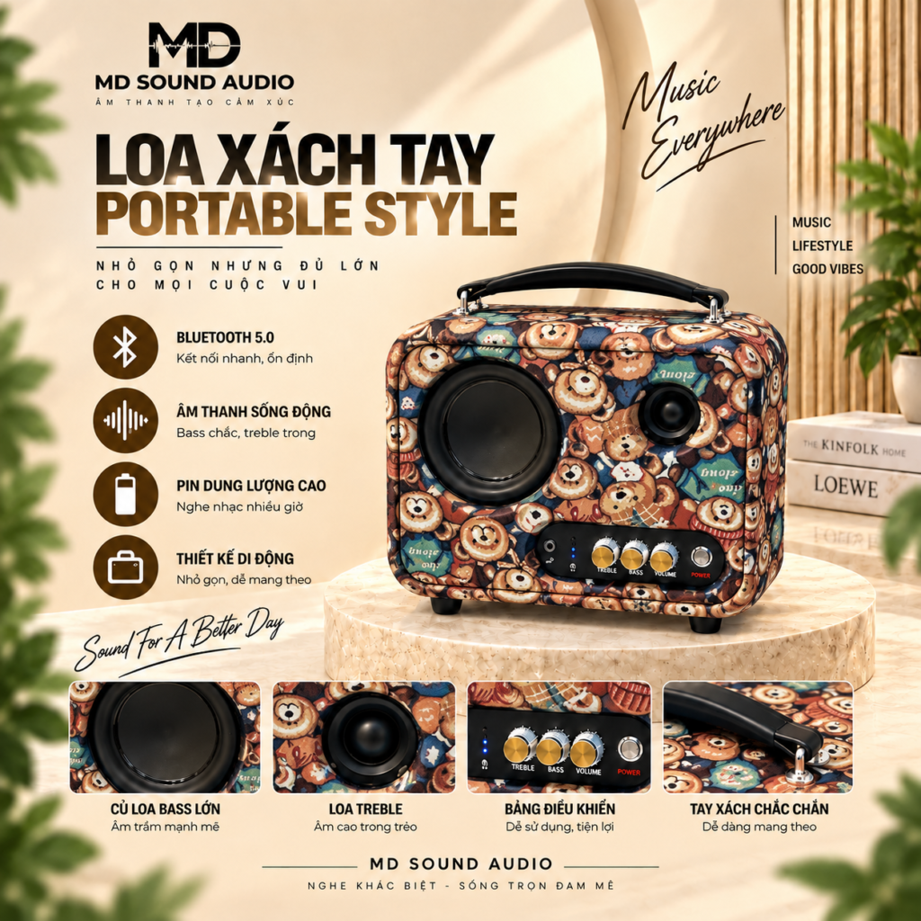 Loa radio vintage MD Sound Mono phong cách cổ điển