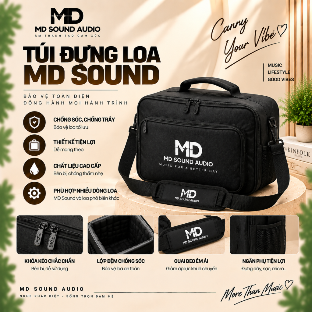 Túi chống sốc loa di động MD Sound chống nước, chịu lực, bảo vệ loa khi di chuyển và bảo quản. Thiết kế tiện dụng, phù hợp nhiều dòng loa di động.